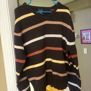 Jos a. Bank lambs wool v-neck mens Striped Brown Sweater size large